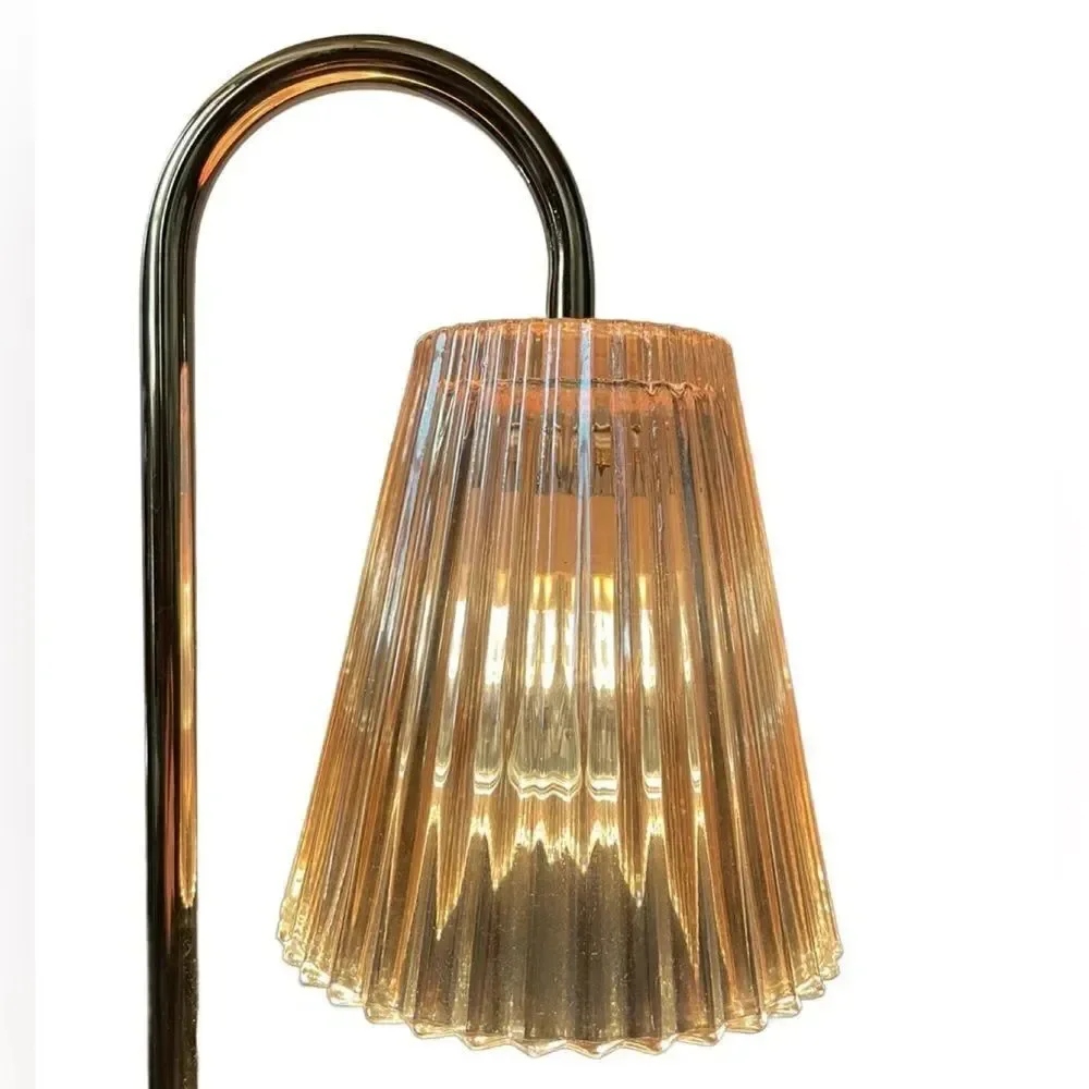 Elegant Candle Warmer Lamp w/Adjustable Brightness Stylish Wood, Metal & Glass